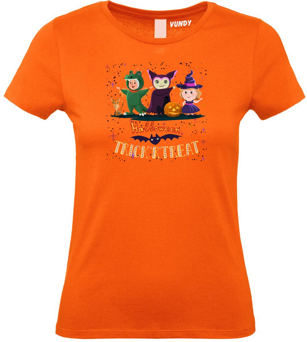 Dames t-shirt Halloween TrickrTreat | Halloween kostuum kind dames heren | verkleedkleren meisje jongen | Oranje | maat XXL